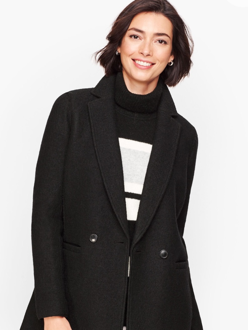 Talbots Boiled Black Wool-Blend Double-Breasted Jacket Size 10p